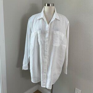 Lauren Ralph Lauren Womens Plus 3X White 100% Linen Button Up Shirt Long Sleeve